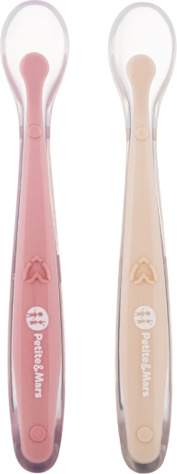 Petite&Mars silikonové lžičky s pouzdrem, sada 2 ks, Take&Match Sand/Rose 6m+