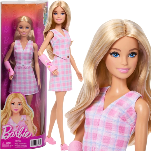 barbie fashionistas panenka v růžové kostce s růžovou dlahou na ruce