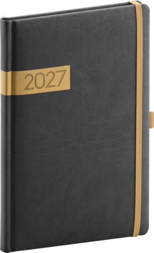 Notique týdenní diář Twill 2027 černo-zlatý 15 × 21 cm
