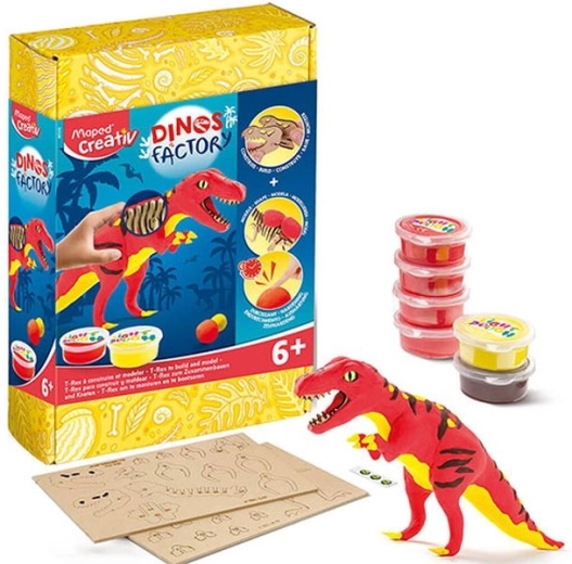 Creativ továrna na dinosaury – 3D dřevěné puzzle a modelína tyrannosaurus rex