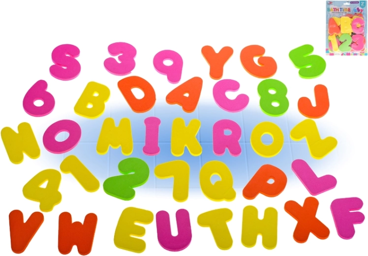 Pěnová písmena a čísla do vany – vzdělávací sada 36 ks