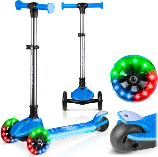 Tříkolová balanční dětská koloběžka se svítícími LED Ricokids Jelly – modrá