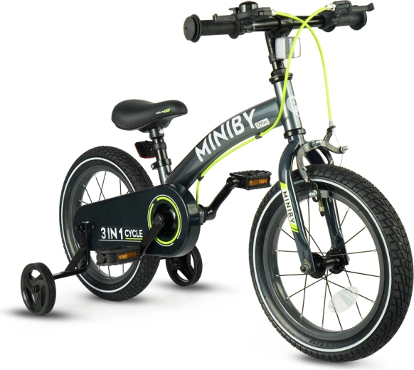 Qplay Miniby 3v1 dětské kolo 14" šedé