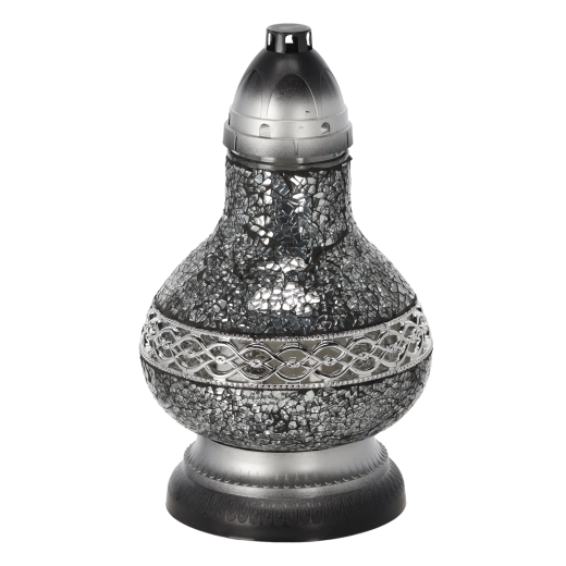 Skleněný vitrážový lampion Karafa malá, stříbrná