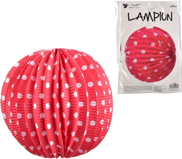 Papírový lampion s růžovými puntíky 25 cm