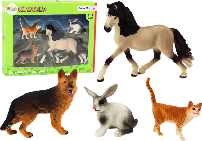 Sada figurek domácích zvířat - Kůň, Pes, Králík, Kočka, 4 kusy