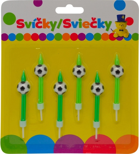 Narozeninové svíčky s fotbalovým míčem a držákem, 6 ks