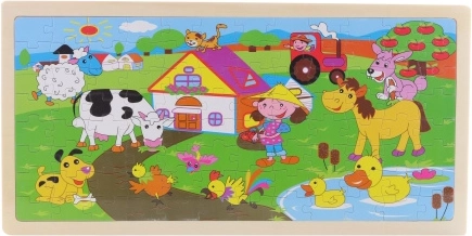 Dřevěné puzzle farma na desce 96 dílků
