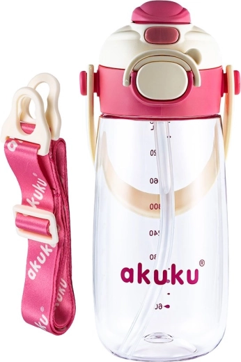 Akuku školní láhev se slámkou 480 ml růžová