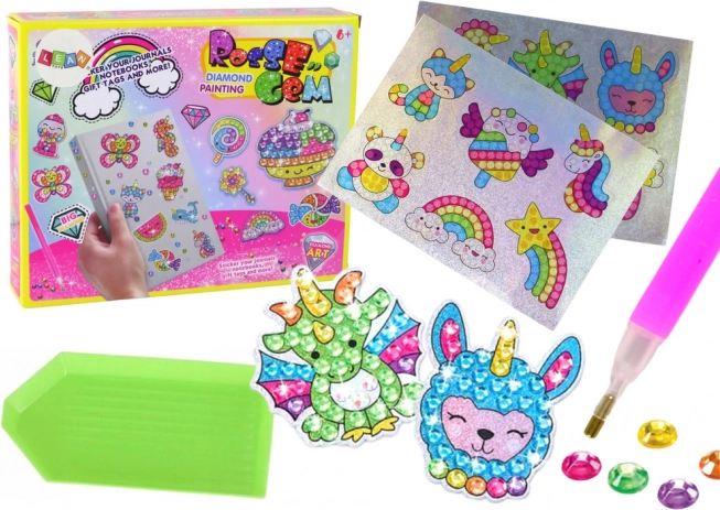 Sada diamantových samolepek – různé barevné vzory