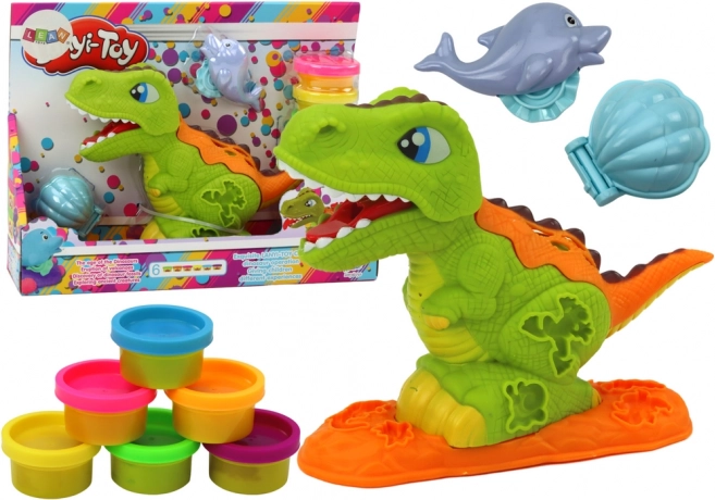 Plastelínový set dinosaurus s formičkami – 6 barev, delfínek a mušelka