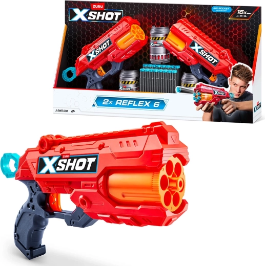 X-Shot Reflex 6 – sada 2 pistolek s plechovkami a náboji