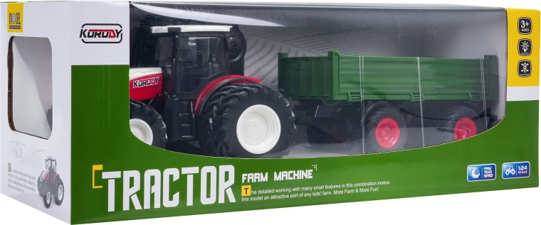 RC traktor s odpojitelným zeleným přívěsem 1:24