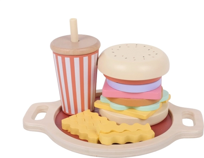 2Kids Toys dřevěná nasazovačka fast food (hamburger, hranolky a nápoj)