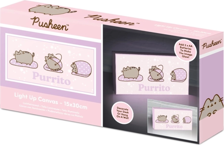 Pusheen svítící obraz 15 × 30 cm – růžové pozadí Purrito