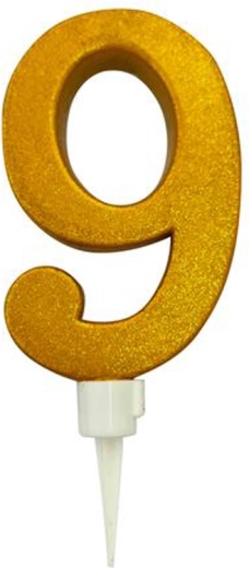 Dortová svíčka číslo 9 zlatá 16 cm