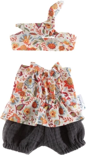 tunika se šortkami a páskem pro panenku 32 cm barevná louka