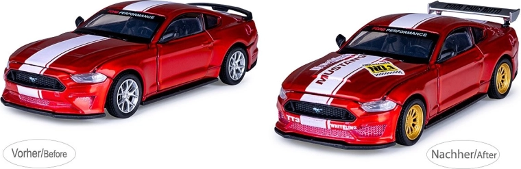 JAMARA Ford Mustang GT červený kovový model 1:42 s tuningovou sadou