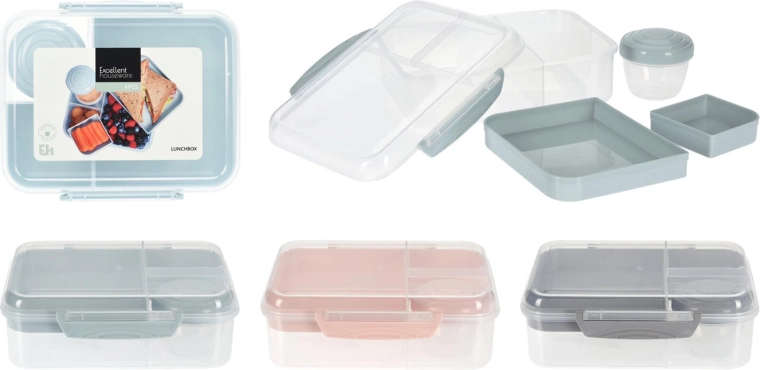 Svačinový box 4dílný z polypropylenu, mix barev 21,5 × 17 × 6 cm