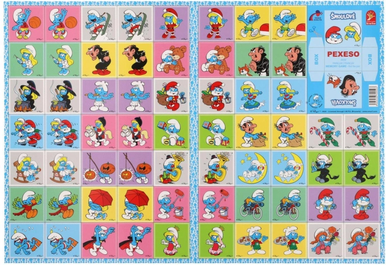 Pexeso Šmoulové – papírová společenská hra, 32 obrázkových dvojic