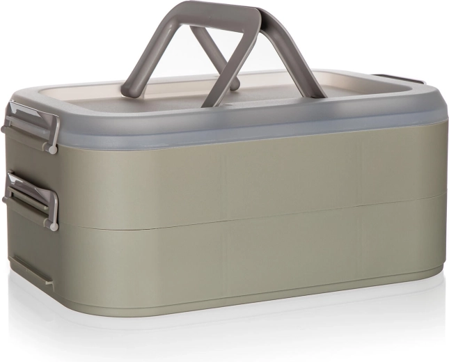 Dvoupodlažní přenosný party box s víkem LATTE, 40 × 28 × 17,8 cm