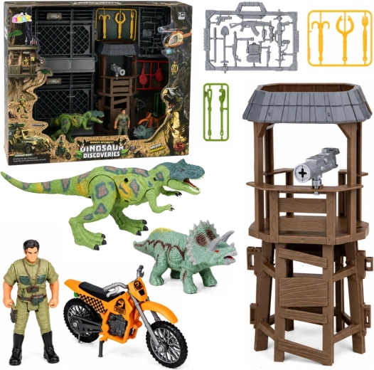Dinosauří výzkumná základna s věží, klecí, figurkami a doplňky