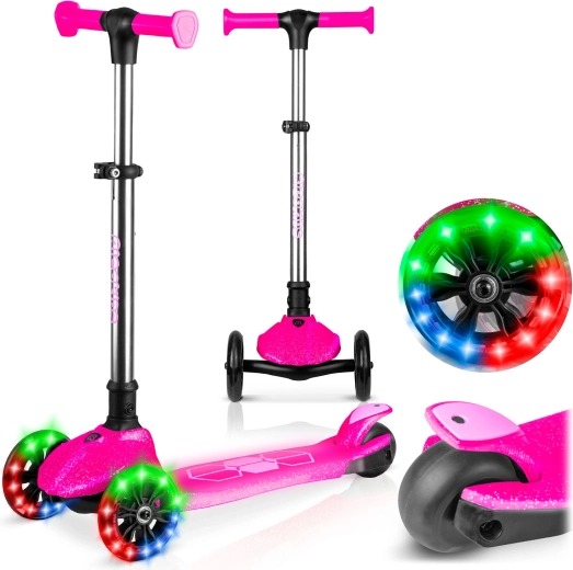 Tříkolová balanční koloběžka pro děti s LED světly Ricokids Jelly – růžová