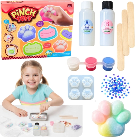 Kreativní sada DIY na výrobu antistresových squishy – kočičí tlapka (44 dílů)
