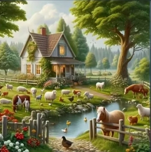 Norimpex diamantové malování Venkovský dům se zvířaty 30 × 40 cm