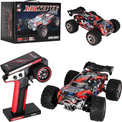 RC terénní auto WLToys 184008 1:18 4WD s bezkartáčovým motorem a LED osvětlením