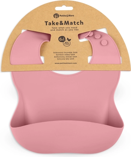 Petite&Mars silikonový bryndák Take&Match dusty rose 6m+