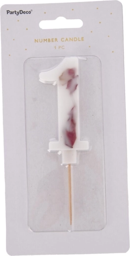 Dortová svíčka číslo 1 s bílým květem 8 cm