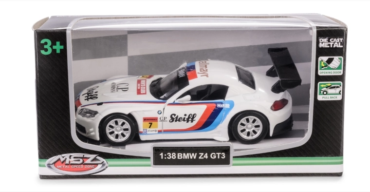 Kovový model auta bmw z4 gt3 1:38 s pull-back pohonem