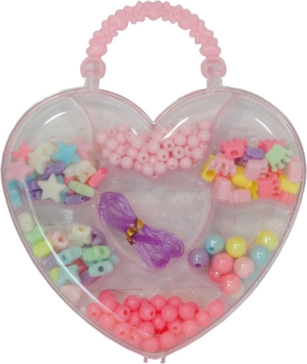 Barevné korálky v srdíčkovém boxu pro výrobu náramků