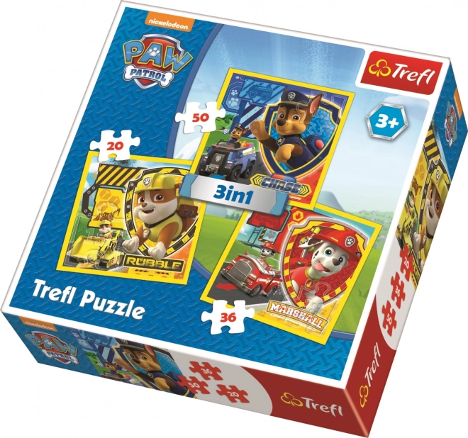Trefl puzzle 3 v 1 Tlapková patrola – Marshall, Rubble a Chase