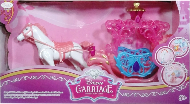 Kočár s koněm pro panenky se světelnými efekty