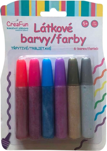 CreaFun látkové barvy se třpytkami – sada 6×42 ml