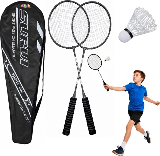 Sada na badminton se 2 raketami, košíčkem a pouzdrem černá