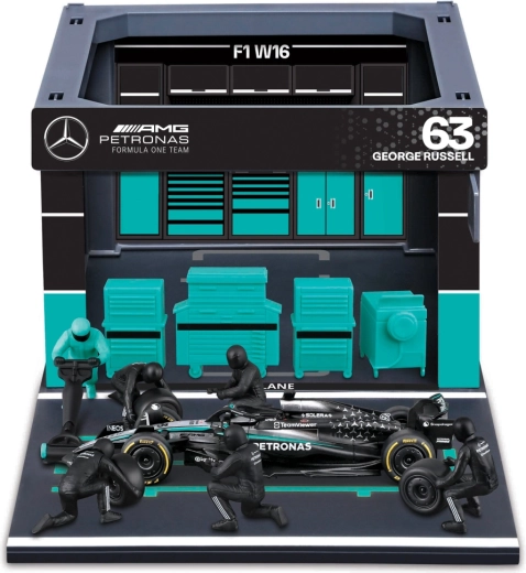 Bburago Formula racing f1 pit pass set Mercedes-AMG Petronas W16 2025 George Russell 1:43