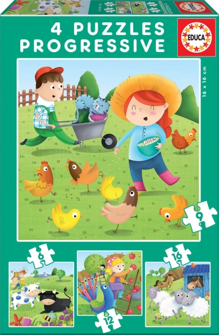 Educa puzzle Zvířátka z farmy 4v1 (6–16 dílků)