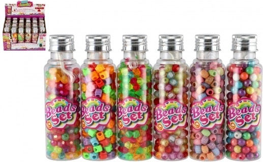 Plastové korálky se šňůrkou v dózičce – mix barev