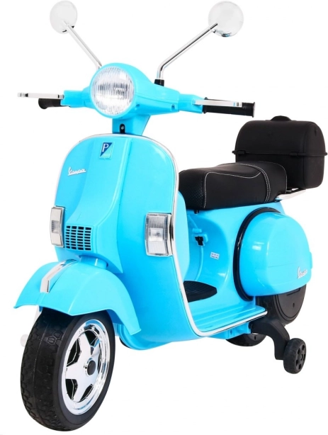 Dětská elektrická koloběžka VESPA, modrá s pomocnými kolečky a audio