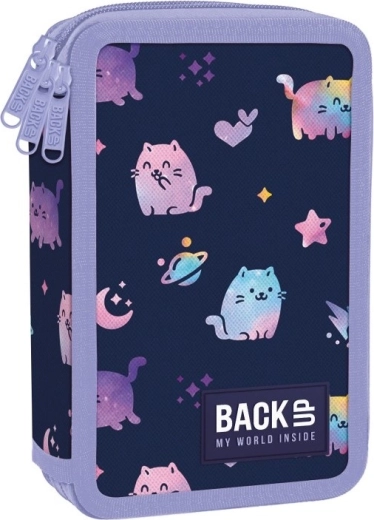 Tříkomorový penál s vybavením BackUP – Vesmírné kočičky