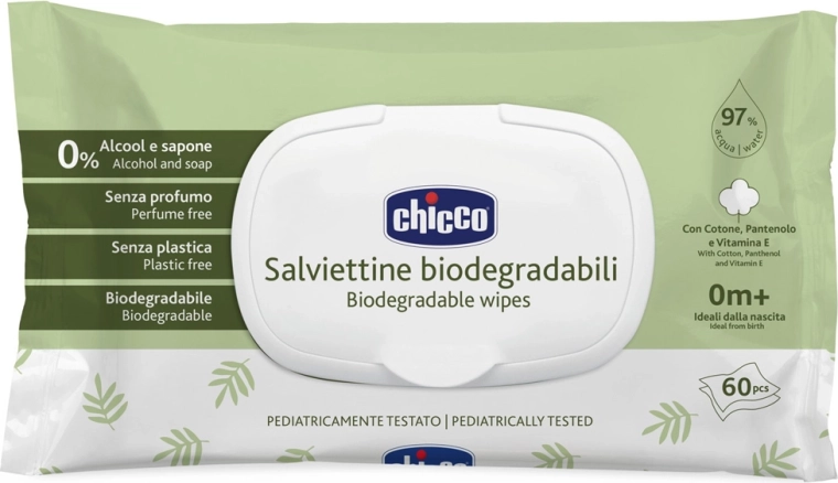 Chicco dětské vlhčené ubrousky bez plastů 60 ks