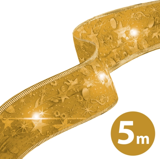 Vánoční LED stuha zlatá s teplým bílým světlem 5 m