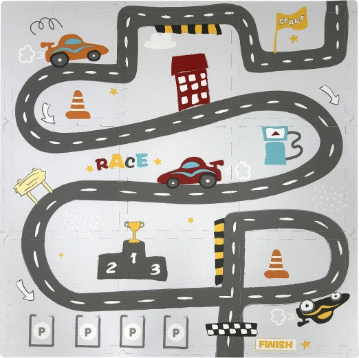Humbi edukativní pěnová podlahová puzzle podložka ulice a závody, 9 dílů
