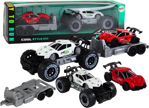 Off-road auto s přívěsem a sportovním autem sada