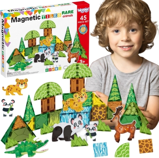 Woopie magnetická stavebnice 3D vzácná zvířata 45 dílků