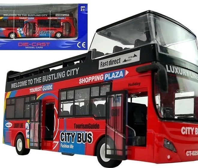 Patrový městský autobus 1:32 s dveřmi, světly a zvuky – červený