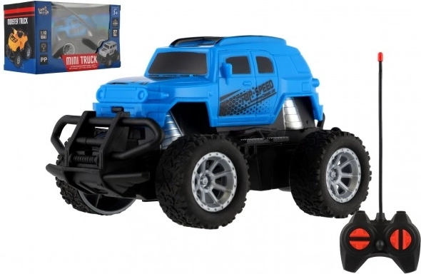 Avto RC mini tovornjak plast 12cm 27MHz na baterije s svetlobami v škatli 18x11,5x10cm – Modré
